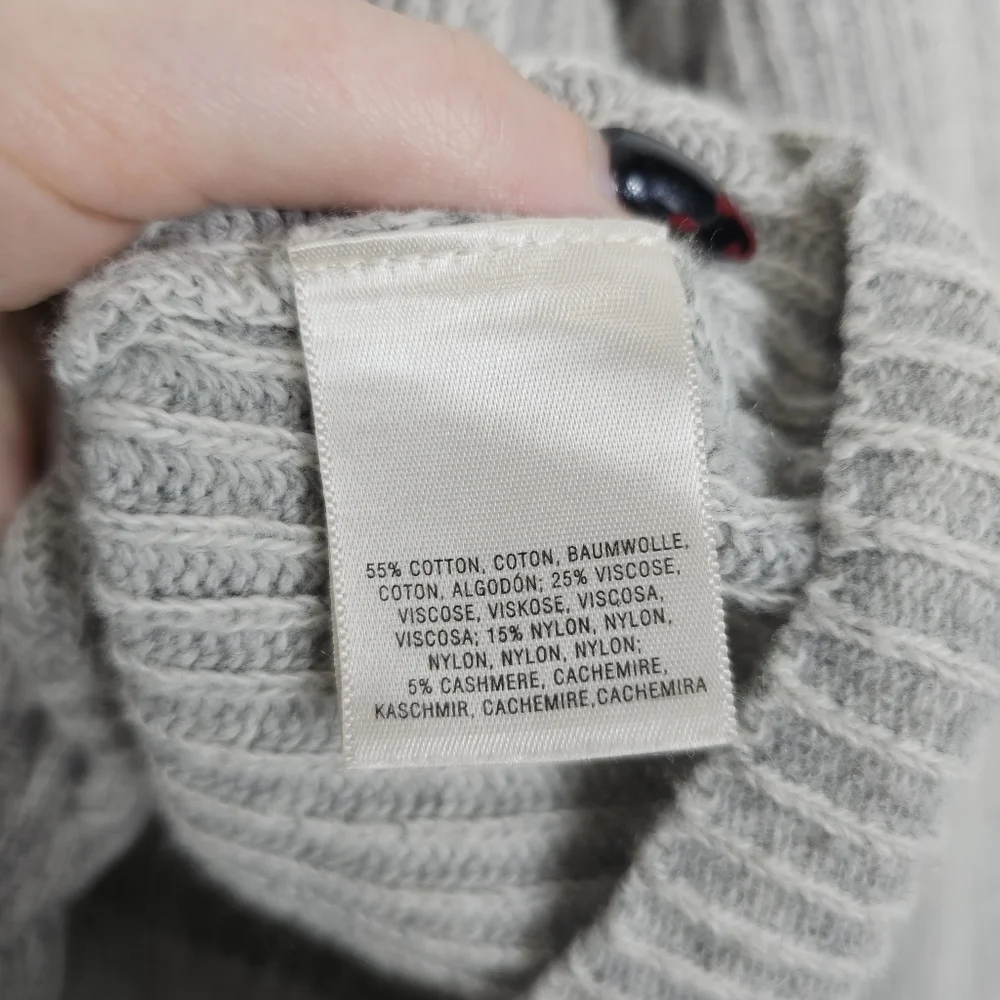 Anthropologie Moth Grey Ribbed Tie Front Cowl Neck Cashmere Blend Sweater Medium